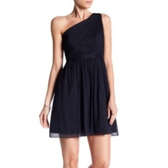 J. Crew Kylie Black 100% Silk Chiffon One Shoulder Mini Dress Size 6 - Picture 11 of 11